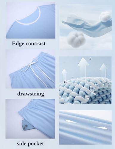 Ekouaer 100% Cotton Pajama for Women Short Sleeve Pj Top With Long Pants 2 Piece Lounge Set with Pocket4