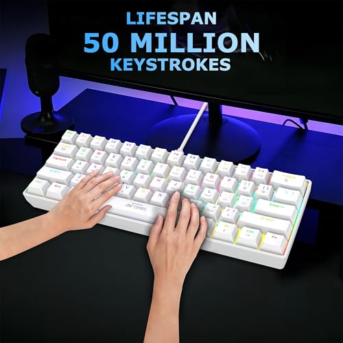 Image of Ant Esports MK1300 V2 60% Wired Mechanical Gaming Keyboard, 61 Keys Compact Mini Software Controlled, RGB Backlit,Hot-Swappable Red Switches, Detachable USB-C, Anti-Ghosting, PC /Mac Compatible - White
