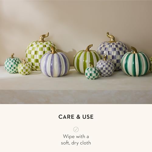 Image of MACKENZIE-CHILDS Pumpkin, Resin Halloween and Fall Decor, Small, Green-and-White Emerald Check
