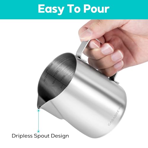 Image of CASABREWS CASMP350 Milk Frothing Pitcher with Sharp Spout, 350ml (12oz) | Stainless Steel, for Cappuccino or Latte Art, V-Sharp Mouth Design, Ergonomic Handle, Easy To Clean