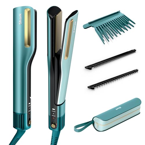 Shark SilkiPro Hair Straightener & Dryer | Ceramic Wet to Dry | HeatSense Plates | No Heat Damage | Salon-Quality Finish | All Hair Types | Storage Case - Turquoise Wave | HT401UKBL