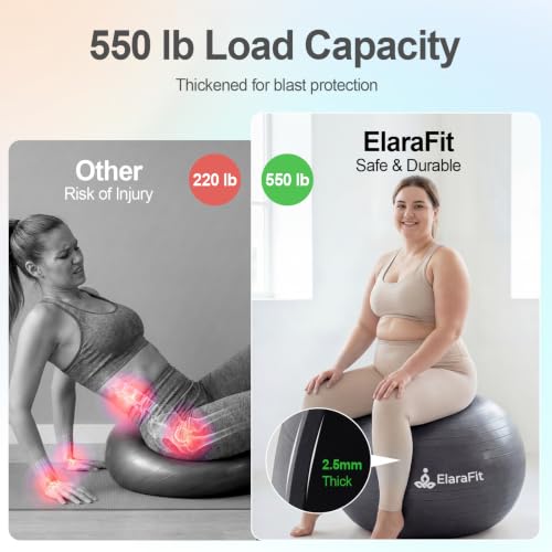 Image of Anti Burst Large Exercise Ball for Yoga Non Slip Pilates Ball with Pump 550 lbs Capacity for Pregnancy, Fitness Size L 23 to 26 inches, About 58 to 65cm