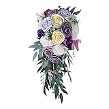 predolo Eleganter Hochzeits-Brautstrauß Rosen-Wasserfall-künstlicher Halte-strauß für Kirche-Zeremonie-Feiern-Dekor-, Violett