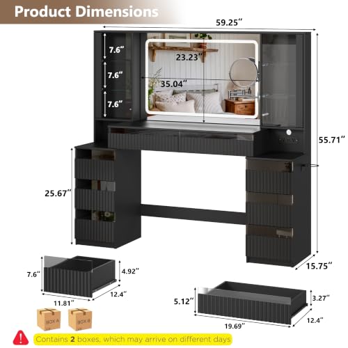 Image of BORNOON 59 inch Large Vanity Desk, 360 Dual-Sided Mirror Dressing Table