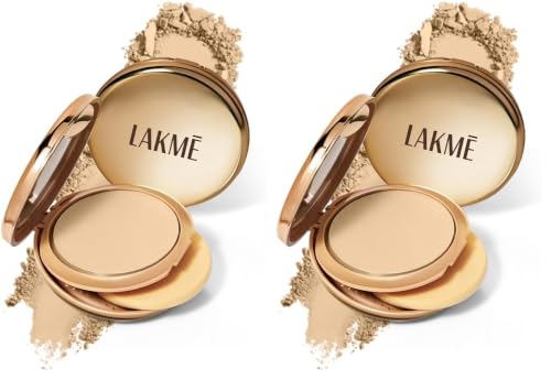 Image of Lakme Unreal Dual Cover Pressed Powder, 2 In 1 Compact + Foundation, Non Cakey Coverage, Lightweight & Long Lasting Compact, 10 Ivory, 9g (Pack of 2)