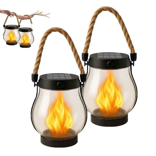 Lanterne solaire Kaliqo effet flamme scintillante étanche pour jardin (Lot de 2)