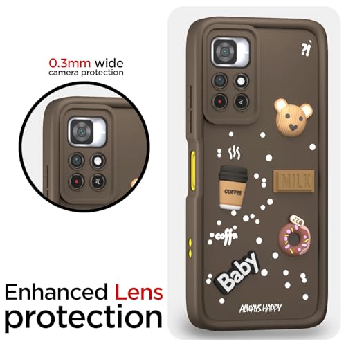 Image of Outlouders Back Cover for Poco M4 Pro | 3D Cartoon Bear Cute Fun Silicone Full Body Protection Bumper Case (Brown)