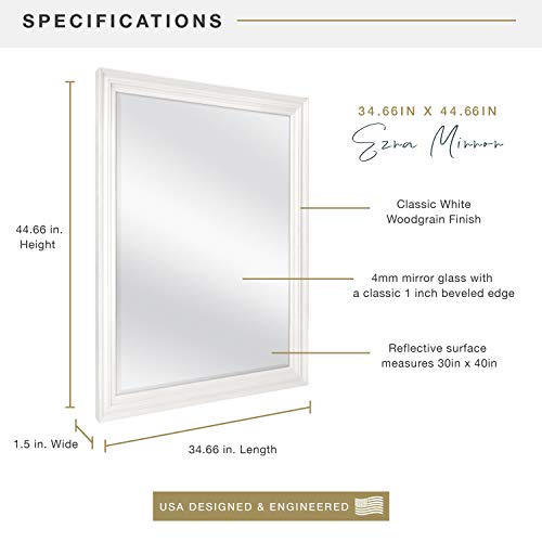 Image of MCS Ezra 34.66x44.66 Large Wall Mirror, White Woodgrain & Beveled Mirror, Vertical & Horizontal Wall Hanging Mirror for Bathroom, Bedroom & Livingroom