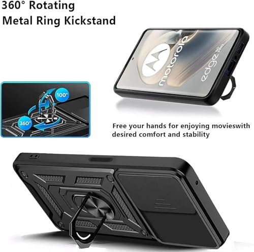 Image of SPAZY CASE Moto Edge 60 Stylus 5G Back Cover | Heavy Duty Hybrid Case with 360 Degree Rotating Finger Ring Holder + Slider Shutter Camera Protection Case for Moto Edge 60 Stylus 5G - Black