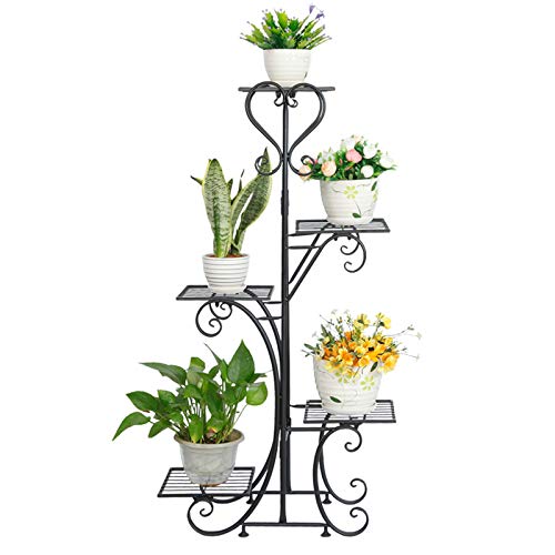 KWHXJ 5 Tier Metal Plant Stand Shelf Indoor Outdoor Heart Shaped Flower Display Organizer Multiple Plants Rack Wrought Iron Corner Flower Pots Holder Shelf for Garden Patio Lawn Balcony Office