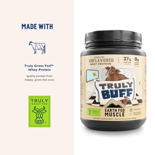 Image of Earth Fed Muscle Truly Buff Unflavored Irish Grass Fed Whey Protein Isolate, Third-Party Certified. 27g Protein, Unflavored - Non-GMO, Hormone Free, Soy Free, Gluten Free - 2 LB, 30 Servings
