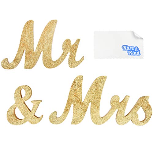 Kare & Kind Mr & Mrs. Sign (Glittery Gold) - Venue Decor - For Weddings, Anniversaries, Bridal Showers and more - Sweetheart Wedding Table Decoration - DIY Projects, Gift, Display