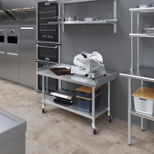 Image of AmGood Stainless Steel Equipment Stand with Undershelf + Casters, Heavy Duty, Commercial Grade, NSF Certified (24 inch Width x 48 inch Length + Casters)