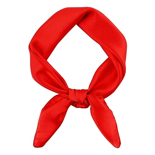 GERINLY Red Neckerchief for Mime Costume Retro 1950s Square Scarfs Women Bright Ponytail Scarf for Travel Ascot