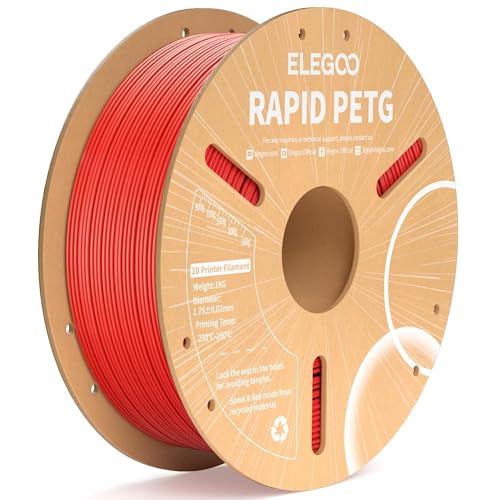 Image of ELEGOO Rapid PETG Filament 1.75mm Red 1KG, High Speed 30-600mm /s 3D Printer Filament Dimensional Accuracy + /- 0.02 mm, 1kg Cardboard Spool(2.2lbs) Fits for Most FDM 3D Printers