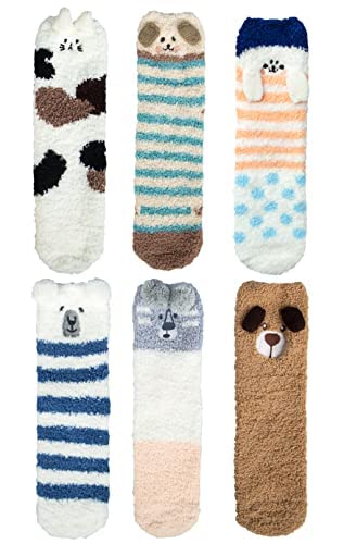 Image of Loritta 6 Pairs Womens Fuzzy Socks, Winter Warm Fluffy Slipper Socks