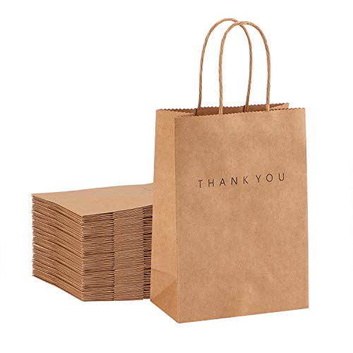 Best Review Sdootjewelry Thank You Gifts Bags Medium Kraft Paper Bags with Handles, 50 Pack 5.9x3.14x8.26”Heavy Duty Shopping Bags, Wedding Party Bags, Retail Bags for Christmas Gift Favor