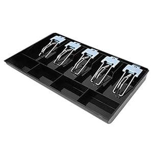 Kassalade, ABS-materiaal Vijf compartimenten opbergvak voor valuta met metalen clip(zwart)