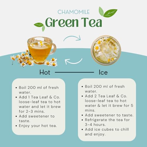 Image of Tealeaf & Co. Chamomile Green Tea Loose Leaf with Lemon Extract and Lemongrass - Chamomile Tea - Contains Low Caffeine - Upto 50 Servings - Gluten Free (3.52oz /100gm)