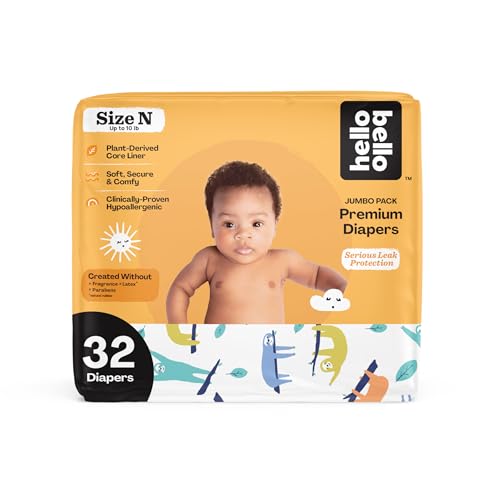 Image of Hello Bello Premium Baby Diapers Size Newborn, 32 Count of Disposable, Extra-Absorbent, Hypoallergenic Baby Diapers with Snug and Comfort Fit, Sleepy Sloth
