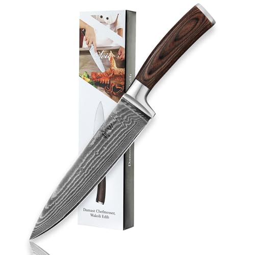 Wakoli Cuchillo Damasco Chef 20 cm, Acero Damasco, Mango Madera Pakka