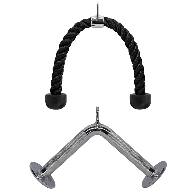 Fitrxx Combo Tricep Rope/Tricep Pull Down Rope and V Bar Cable Attachment – Cable Bar for Strength Training (9. Tricep Rope+Vshapped Bar)-image-28
