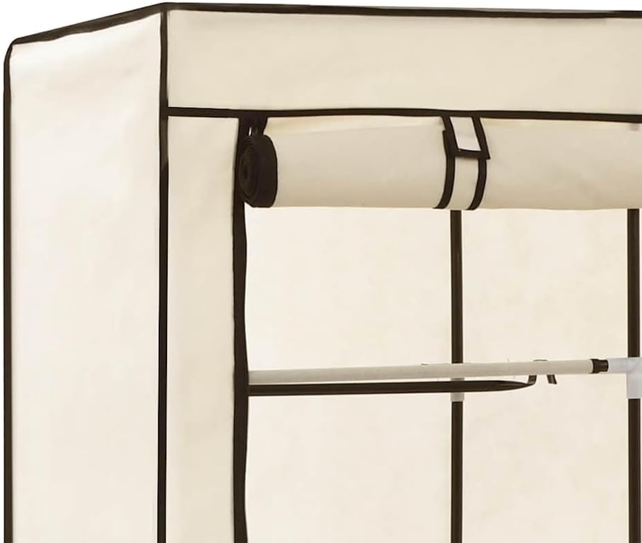 vidaXL Clothing Rack, Portable Wardrobe Closet for Bedroom, Clothes Storage Organizer with Compartments and Rods, Modern Style, Cream Fabric