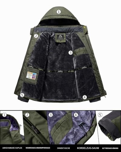 KEFITEVD Herren Winterjacke Warm Funktionsjacke Softshell Jacke mit Kapuze