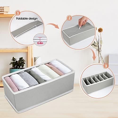 MINGLITAI 4-Pieces Drawer Organisers, Fabric Wardrobe Organiser, Foldable Underwear Storage Box to Save You Time and Space, Bra Organiser For Shirts, Ties, Socks, Bras, Underwear (Gray)