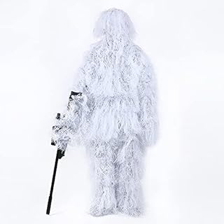 Snow Camo Ghillie Suit for Men Hunting, Airsoft Gilly Suit Hooded Gilley Suits Youth, Camouflage Hunting Outfit for Men in Fall Winter (Snow Camo)