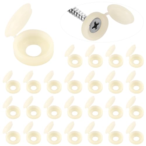 Lot de 100 cache-vis en plastique avec charnière PEUTIER, couvercles de vis avec charnière, cache-vis rabattables, couvercles de vis à rabat pour la protection des têtes de vis (couleurs crème)