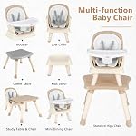 INFANS 7 en 1 Chaise haute bébé, chaise haute convertible pour bébés et tout-petits, siège de booster de salle à manger pour nourrissons, table de bâtiment, chaise de tabouret pour enfants avec plateau amovible … (Marron clair)