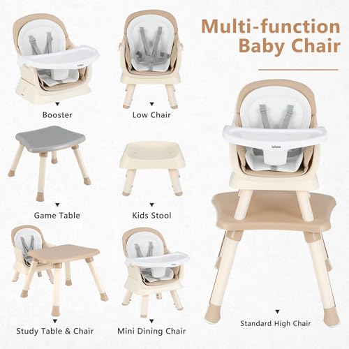 Image of INFANS 8 in 1 Baby High Chair, Convertible Highchair for Babies and Toddlers, Infant Dining Booster Seat, Building Block Table, Kids Stool Table Chair Set with Removable Tray