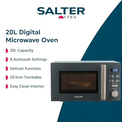Salter Marino Digital Microwave – 20L Freestanding Solo Microwave Oven, 8 Auto-Cook Functions, Time & Weight Defrost, 95 Minute Timer, Dial & Button Control, 25.5cm Glass Turntable, Easy Clean, 800W - Image 3