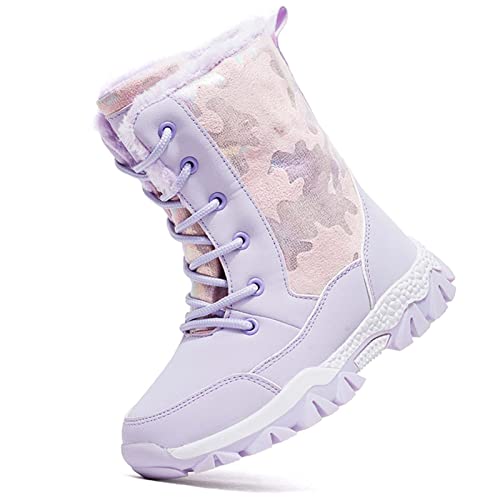 Eliogn Girls Winter Snow Boots Fully Fur Lined Warm Shoes Waterproof Outdoor Walking Boots(Little Kid/Big Kid)