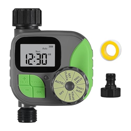 Buhdjfnke Temporizador de Aspersor para Exteriores, Temporizador de Agua Programable para Manguera de Jardín, Temporizador de Manguera Impermeable con Retardo de Lluvia/Manual B