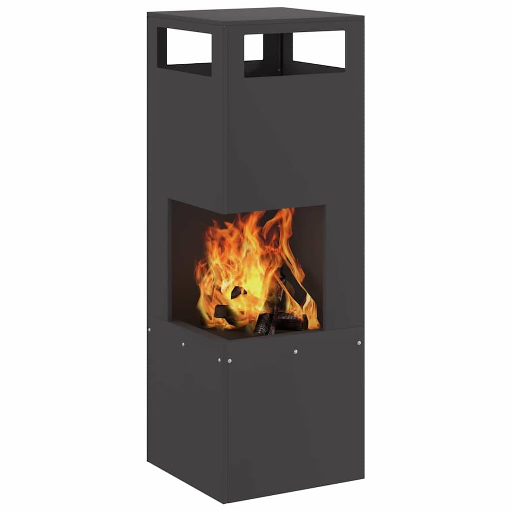 vidaXL Focolare Nero 35 x 35 x 100 cm Acciaio, Giardino e terrazza, Moderno braciere Rettangolare, Portatile e Robusto per Incontri, Resistente alla ruggine