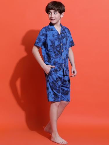 Image of Li'l Tomatoes Boys 100% Cotton Night Suit | Summer Printed Shirt & Shorts Set | Soft & Breathable Sleepwear | 9-16 Years