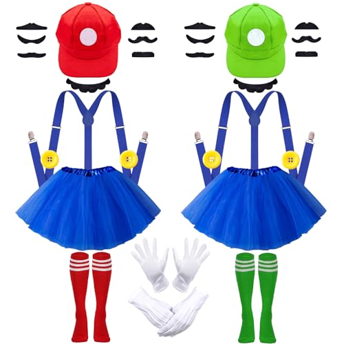 C1 Bro Karneval Kostüm Erwachsene Damen Bro Karnevalskostüme Damen Gruppen Kostüm Cosplay Zubehör Set Mit Tüllrock Mütze Hosenträger Bart Knöpfe Handschuhen & Socken Für Karneval & Mottoparty