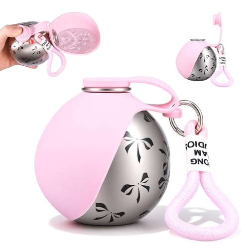 kjcbkcb 2 in 1 Portable Dog Water Bottle with Bowl 304 Stainless Steel Leak Proof Pet Travel Water Dispenser with Lanyard for Small Dog(Pink,1PCS)