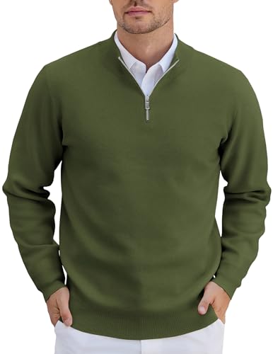 COOFANDY Mens Quarter Zip Pullover Slim Fit Lightweight Knit Pullover Sweaters Casual Polo Sweater