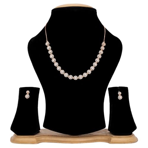 Image of Nilu's Collection Rose Gold Plated | American Diamond Stone Studded | Anti Tarnish Jewellery Set for Women and Girls | Matching Earrings | Perfect for Weddings and Special Occasions (Style 4)