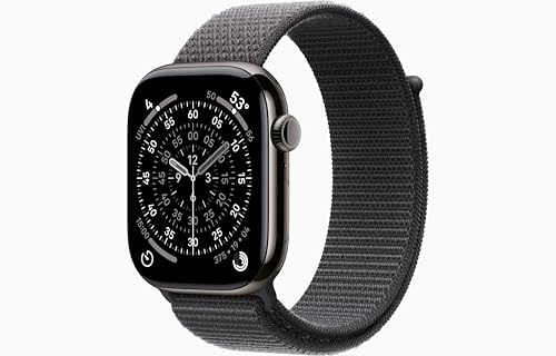 Image of Apple Watch Series 11 [GPS + Cellular, 46mm] Slate Titanium Case with Dark Gray Sport Loop Band, One Size (Renewed)