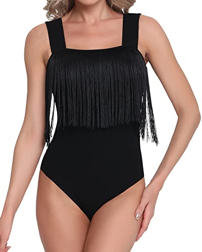 Image of Sheer Mesh Glitter Long Sleeve Blouse, B - Black Fringe Sleeveless Trim, S