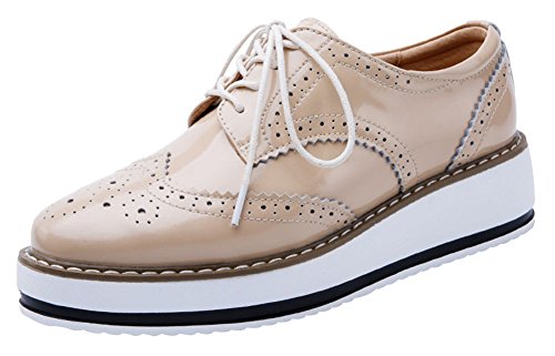 wealsex Derby Cuir Vernis Baskets Brogues Plateforme Chaussure Ville à Lacets Femme Grande Taille 39 40 41