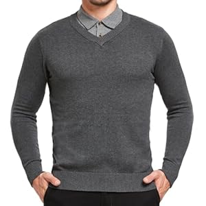 JustSun Mens Jumper Classic Sweater with V-Neck and Long Sleeve