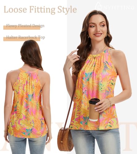 Image of Women Halter Tank Top with Built in Bra Flowy Sleevless Padded Camisole Loose Fit Summer Shirt Top S-3XL