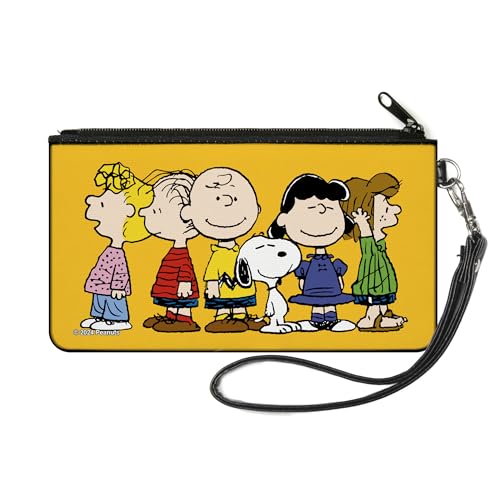 Buckle-Down Peanuts Wallet Zip Pouch Peanuts Gang Close Up Group Pose Golden Yellow Canvas