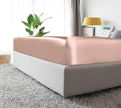 Milvowoc Queen Satin Fitted Sheet, Rose Gold Fitted Sheet Only Soft Bottom Fitted Sheet, Fitted Bed Sheets - 1 Piece #TOP4