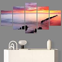 SIGNWIN 5 Panel Canvas Wall Art Modern Art Coastal Colorful Multicolor Photography Romantics Sunset for Home Decorations Ready to Hang - 60